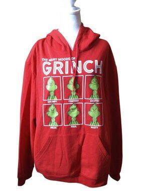 The Grinch Dr. Seuss The Many Moods Of The Grinch Red Men's XXL Christmas Hoodie